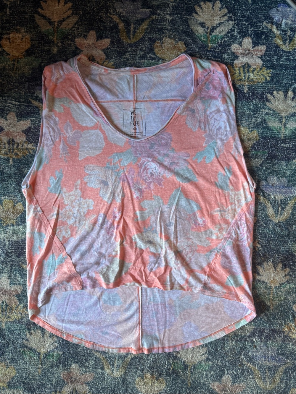 Free People Coral Floral Scoop Tank with Mint & Lavender Accents